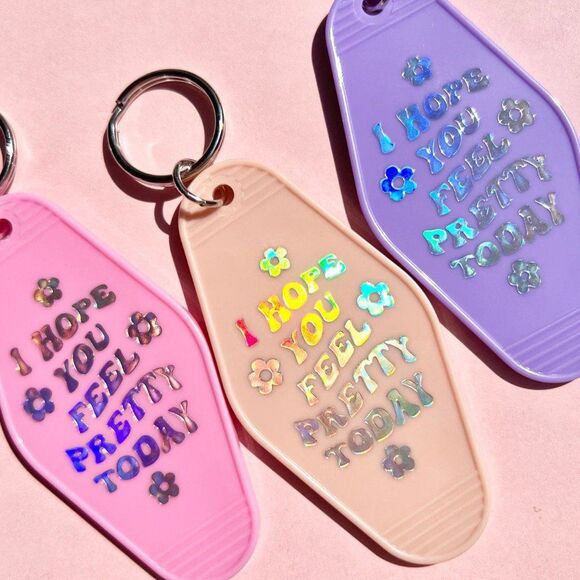 Positive Affirmations You Look Pretty Motel Keychain in Nude Pink - Picture 5 of 6